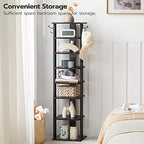 HOOBRO 8 Tiers Vertical Shoe Rack, Wooden Shoe Storage Organizer with Hooks, Narrow Shoe Tower for 8 Pairs, Space Saving, for Entryway, Living Room, Bedroom, Black BK07XJ01 - Image 5