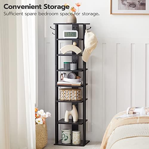 HOOBRO 8 Tiers Vertical Shoe Rack, Wooden Shoe Storage Organizer with Hooks, Narrow Shoe Tower for 8 Pairs, Space Saving, for Entryway, Living Room, Bedroom, Black BK07XJ01 - Image 5