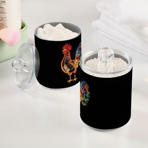 Fustylead 4 Pack Rooster Animal Composed Of Musical Instruments Qtip Holder Dispensers, Plastic Apothecary Jar Bathroom Accessories Set for Cotton Ball, Swab, Round Pads, Floss - Image 4
