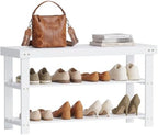 SMIBUY Bamboo Shoe Rack Bench, 3-Tier Shoe Organizer Storage Shelf for Entryway Hallway Bathroom Living Room (White) by SMIBUY