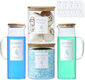 Glass Laundry Detergent Dispenser Set - 2x50oz & 2x70oz Borosilicate Containers with Bamboo Lids, Handle& Labels, Stores Powder,laundry pods,Fabric Softener, for Laundry Room organization and Decor by KitHero