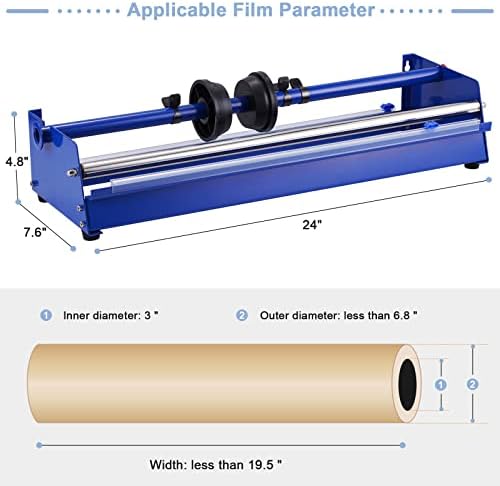 Stretch Film Dispenser, Hand Film Wrapping Machine, Tabletop or Wall Mount for 19.5" Rolls, Spare Blade Included, Fruit & Small Package Packing for Supermarket Grocery Stores - Image 4