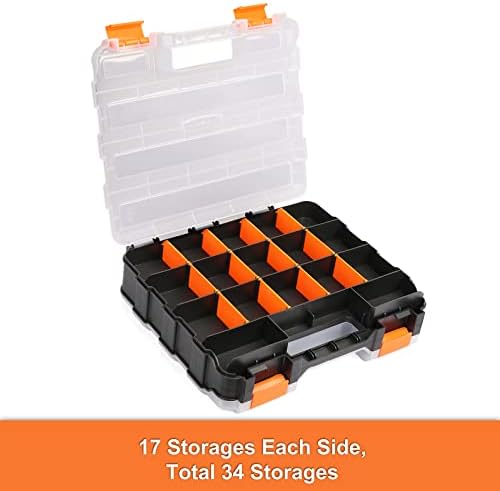 Mayouko Double Side Tools Organizer, Customizable Removable Plastic Dividers, Hardware Box Storage, Excellent for Screws,Nuts,Small Parts, 34-Compartment,2 PCS Set,12.6"L x 10.6"W x 3.2"H - Image 6