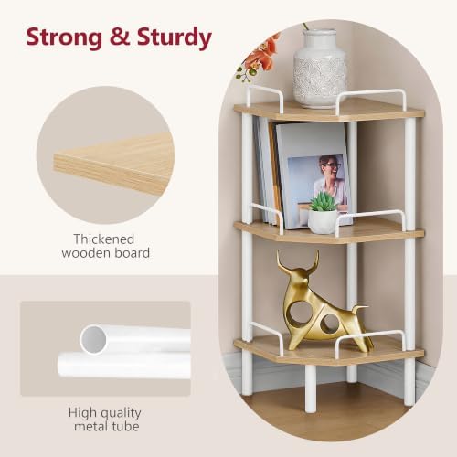 Tajsoon 3 Tier Corner Shelf Stand, Small Corner Table, Natural & White - Image 6