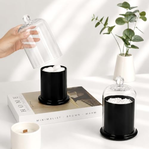 Qtip Holder Glass Apothecary Jars with Lids Bathroom Storage Black 2 Pack - Image 5