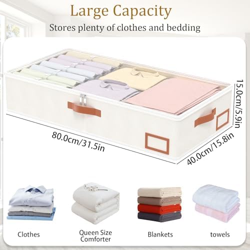 Yawinhe Pack of 2 Underbed Storage Bags, Foldable Clothes Storage with Clear Window, for Duvets, Clothes, 80 x 40 x 15 cm, Beige - Image 4