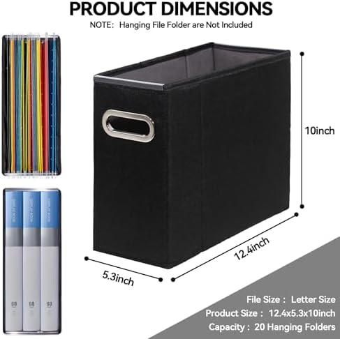 8 Packs Letter Size File Organizer, File Folders Organizer, Fabric Storage Box, Collapsible Paper Organizer with Metal Handle, Smooth PVC Rails, Only Box (Black) - Image 2