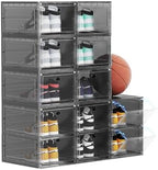12 PACK Large Shoe Storage Boxes, Shoe Boxes Clear Plastic Stackable, Shoe Organizer for Size 12 (Grey 12 Pack) by OMOPINSHOEBOX