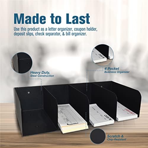 STEELMASTER by BankSupplies Steel Document Organizer - 4-Pockets - Black - Powder Coated Crinkle Finish - Scratch & Chip-Resistant - Check Separator, Deposit Slips, Letter Organizer, Money & Bills - Image 6