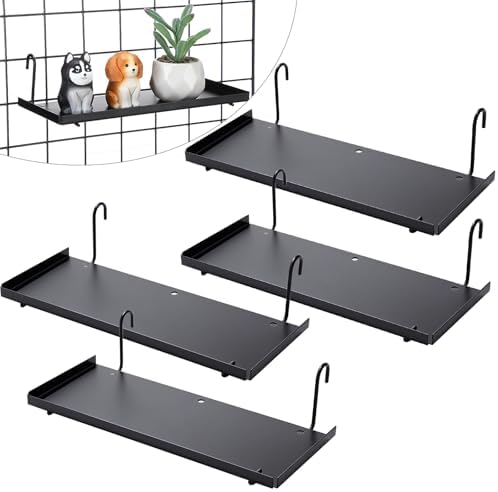 Yaocom 4 Pcs Gridwall Shelf Hooks Rack and Hanging Shelf for Wire Grid Panel Grid Panel Accessories Black Metal Wall Shelves for Home Garage Retail by Yaocom