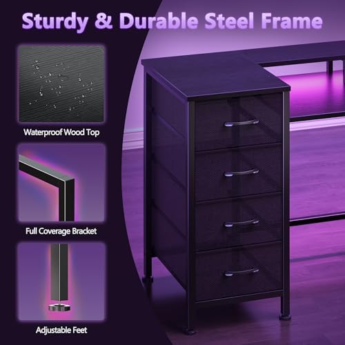 Korfile 61 Inch Gaming Computer Desk with Power Outlets,LED,5 Drawers,Black - Image 6
