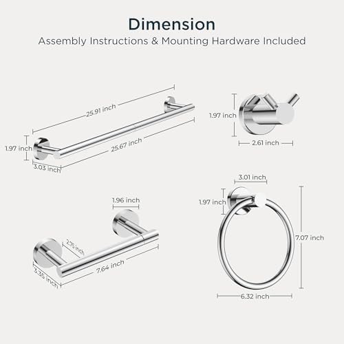FORIOUS Bathroom Accessories, 4-Piece Bathroom Hardware Set - 24" Towel Bar - Image 2