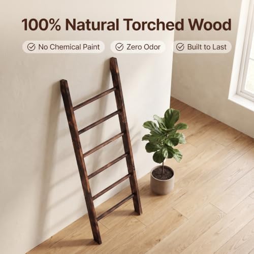 Carbonized Farmhouse Blanket Ladder, 6-Tier Rustic Wooden Rack - Image 6
