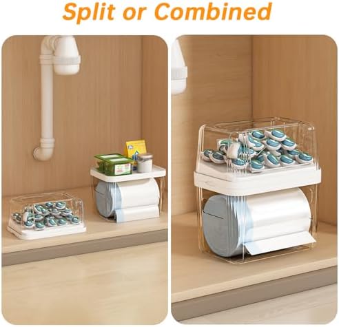 2-in-1 Trash Bag Holder Laundry & Dishwasher Pods Container,Garbage Bag Dispenser with Removable Lids,Kitchen Organizer and Under Sink Storage Box - Image 5