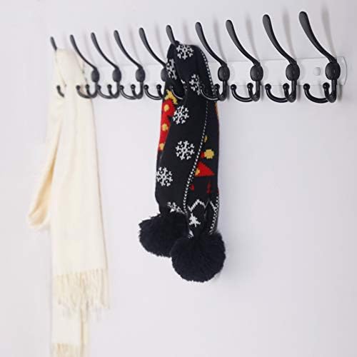 Dseap Coat Rack Wall Mount - 38” Long 10-Tri-Hooks Heavy Duty Coat Hanger Rail Wall Hooks for Hanging Coats Hats Clothing Clothes Purse Mudroom Entryway, White/Black - Image 5