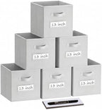 Storage Bins,13 Inch Cube Storage Bin with Labels,6pcs,Light Grey by Anyoneer