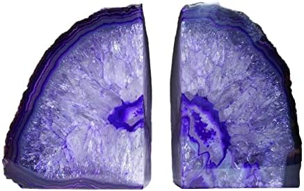 AMOYSTONE Purple Agate Bookends, Durable Crystal Book Ends for Office Decor by AMOYSTONE%C2%AE