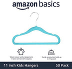 Amazon Basics Kids Velvet, Non-Slip Clothes Hangers for Infant and Toddler, 11.6 inches (for Baby Clothes), 50 Count, Blue (Pack of 4) - Image 2