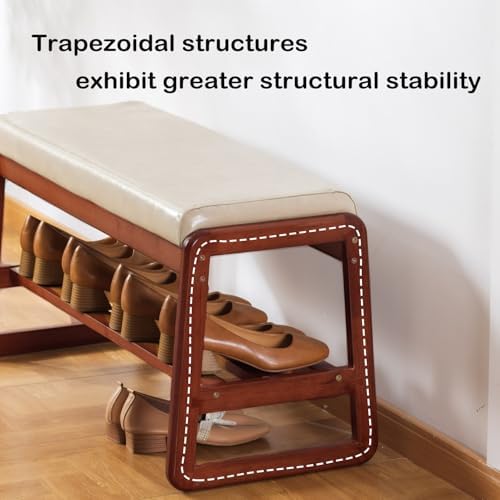 2-Tier Solid Wood Shoe Rack Bench for Entryway, Beige, 39.4inches - Image 4