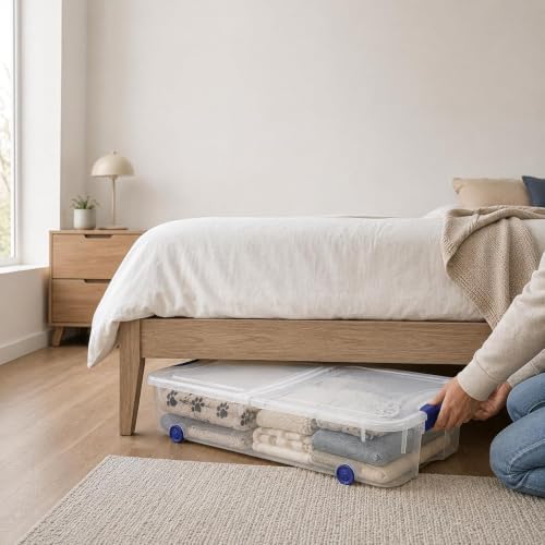 66 Qt Underbed Storage Bin with Wheels, Clear Organizer for Blankets - Image 7