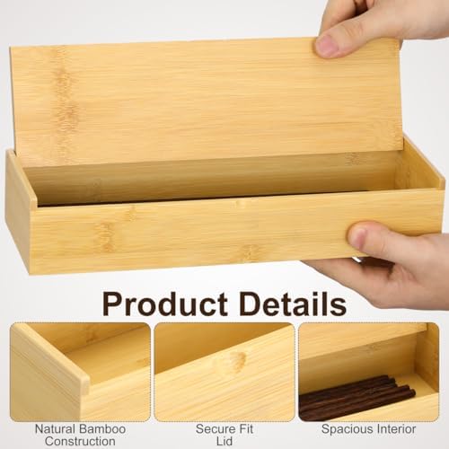 Cabilock Wooden Cutlery Box with Lid, Kitchen Chopsticks Box Utensils Drawer Organizer Bamboo Storage Case Countertop Silverware Container for Tableware - Image 3