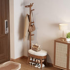 AQIMUELE Shoe Bench with Coat Rack, Shoe Rack with 9 Hooks, Walnut by AQIMUELE