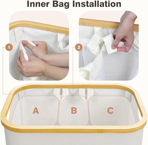 Hampers for Laundry Basket with Lid, 145L Large Laundry Hamper 3 Section - Image 2