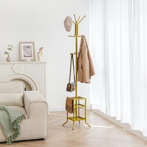 Yoobure Coat Rack Freestanding - Coat Tree with Umbrella Holder, Metal Coat Rack Stand with 12 Hooks, Modern Coat Hanger Stand for Entryway, Purse Rack Hat Rack Stand for Living Room Bedroom Office - Image 5