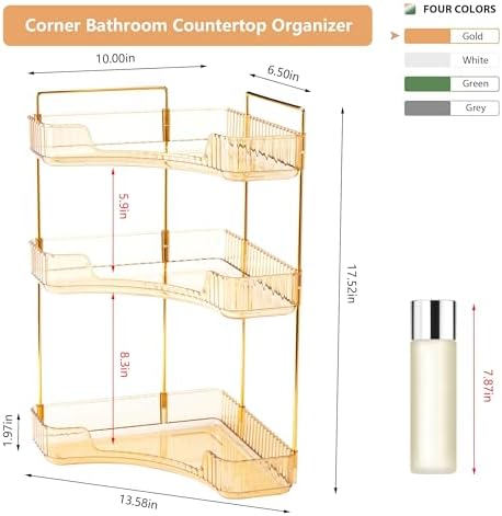 Corner Bathroom Counter Organizer Bathroom Countertop Shelf Makeup Organizer for Vanity Perfume Tray for Corner Storage (3 Tiers, Gold) - Image 2