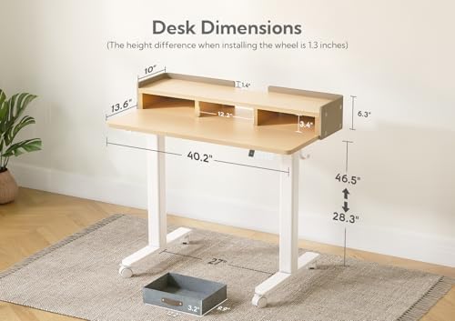 Claiks Standing Desk with Drawers & Wheels, 2 Height Shelf 40" Natural - Image 3