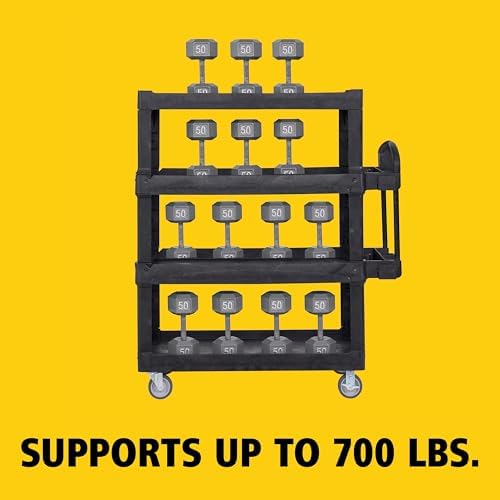 New Rubbermaid Commercial Products 4-Shelf Utility/Service Quad Cart, Heavy Duty Large, Lipped Shelf, Ergonomic Handle, 700 lbs. Capacity, for Warehouse/Garage/Cleaning/Manufacturing (2128657) Black - Image 4