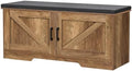 HOMSHO Farmhouse Shoe Storage Bench with 2 Barn Doors & Padded Seat Cushion by HOMSHO