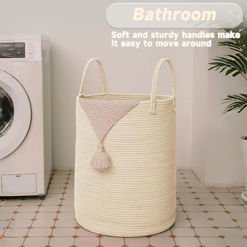 JMvicyroam 60L Cotton Rope Laundry Basket Hamper, Beige - Image 5
