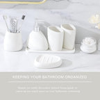 Ceramic Bathroom Accessory Set, 7 Pieces Countertop Accessories, Include Soap Dispenser, Toothbrush Holder, 2 Tumbler Cup, Soap Dish, Plastic Vanity Tray, Qtip Holder (White) - Image 6