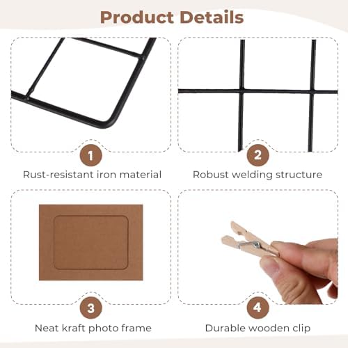 Lnrueg 2 Pack Wire Wall Grid Panel 30" x 15", Wall Grid Shelf with Photo Frames for Photo Display, Metal Mesh Message Board Memo Boards, Heavy Duty Gridwall Display Rack for Art Retail Display - Image 5