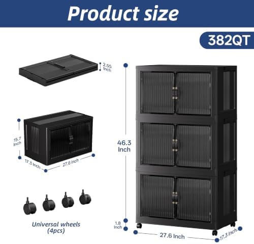 SAILUN Stackable Storage Bins with Lid, 382QT 3Pack Black - Image 2