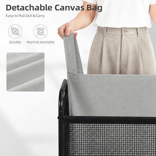 STORAGE MANIAC Rolling Laundry Hamper with Wheels 1-Section Laundry Sorter Rolling Laundrys Basket on Wheels with Removable Bag Clothes Hamper Laundrys Organizer Cart Bathroom Bedroom 90L Grey - Image 4