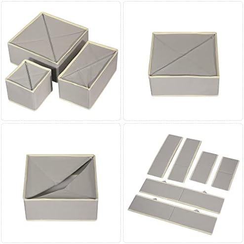 DIOMMELL 12 Pack Foldable Cloth Storage Box Closet Dresser Drawer Organizer Fabric Baskets Bins Containers Divider for Baby Clothes Underwear Bras Socks Lingerie Clothing,Grey 444 - Image 5