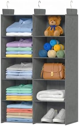 5 Tier Hanging Closet Organizer, Dual Row Wardrobe Storage with Hooks, Grey by ALLTIDYUP