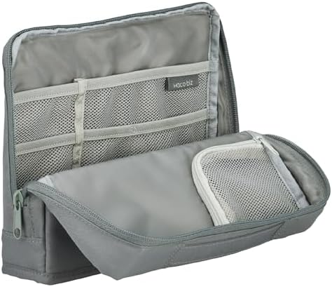 KOKUYO Pencil Case Pouch, Haco-Biz Standing Pen Pouch Bag, Foldable Stand up Pencil Holder Organizer, Large Capacity Portable Pencil Box for Office Supplies, Gray - Image 2