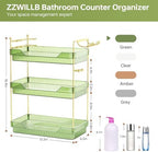 Bathroom Counter Organizer with Hair Dryer Holder and Toothbrush Holder, Acrylic Vanity Tray for Skincare, Perfume, Makeup Storage on Countertop ＆ Dresser (Green, 3-Tier) - Image 2