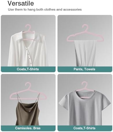 ABHENG 100 Pack Clothes Hangers, Non Slip Plastic Coat Hangers, Space Saving, Heavy Duty, Hanging Dry Wet Clothes, 16.4" x 8.3", Light Pink, UAPY05100P - Image 5