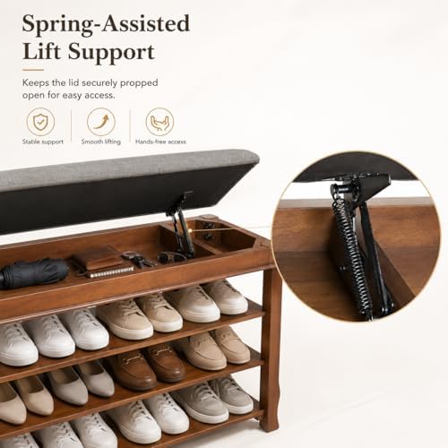 Solid Wood Shoe Rack Bench with Storage, Flip-Top Soft-Close Lid, 23.6" - Image 5
