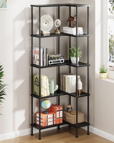 HIGDBFE 5-Tier L-Shaped Corner Bookshelf, 60" Tall Modern Corner Shelf by HIGDBFE