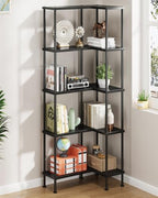 HIGDBFE 5-Tier L-Shaped Corner Bookshelf, 60" Tall Modern Corner Shelf by HIGDBFE
