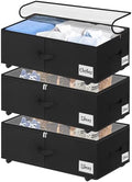 Under Bed Storage with Wheels, 3-Pack 10" Height XXL 75L Rolling Storage Bins, Quick Assembly Underbed Shoe Storage Containers with Clear Lid & Label, Dorm Under Bed Drawers for Clothes, Shoes, Black by KUKIKAN