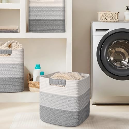13 Inch Storage Cubes, 3 Pack Cube Storage Bins for Organizing, Cotton Rope Woven Baskets for Shelves, Bathroom, Kids Room, Closets, Baby Nursery - Image 6