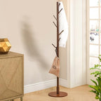 VECELO Coat Rack Freestanding, Entryway Hanger Stand, Umbrella Holder, Hall Tree With Hooks, Floor Standing Tree Stand,Walnut - Image 2