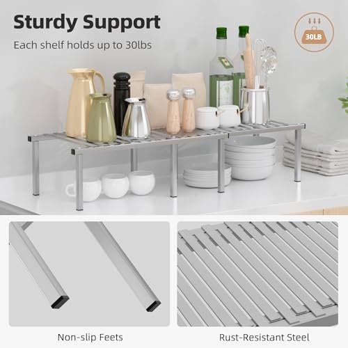 STORAGE MANIAC Expandable Cabinet Organizer Shelf, Set of 4, Gray - Image 3