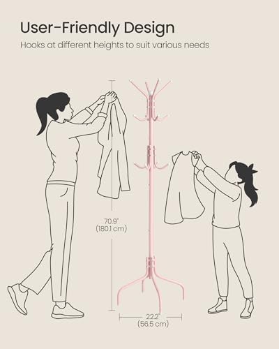 SONGMICS Coat Rack Freestanding, Steel Stand with 12 Hooks and 4 Legs - Image 7